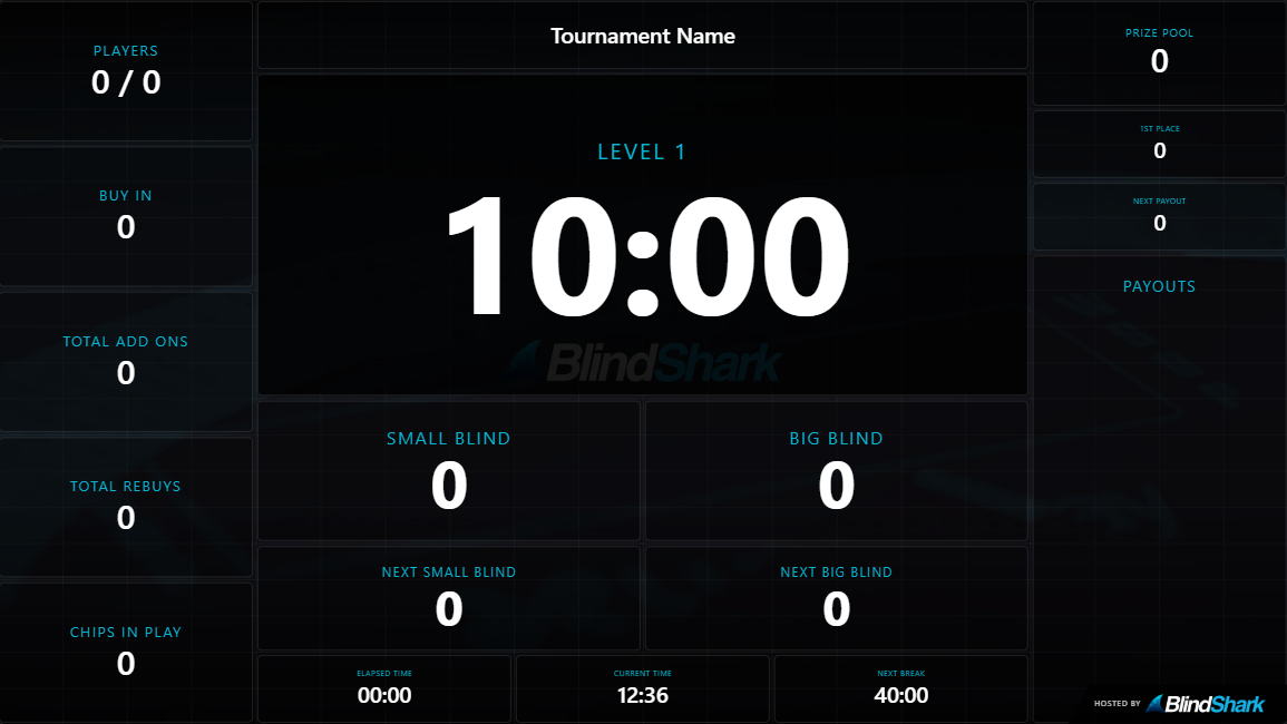 Live tournament clock display shown on a TV screen