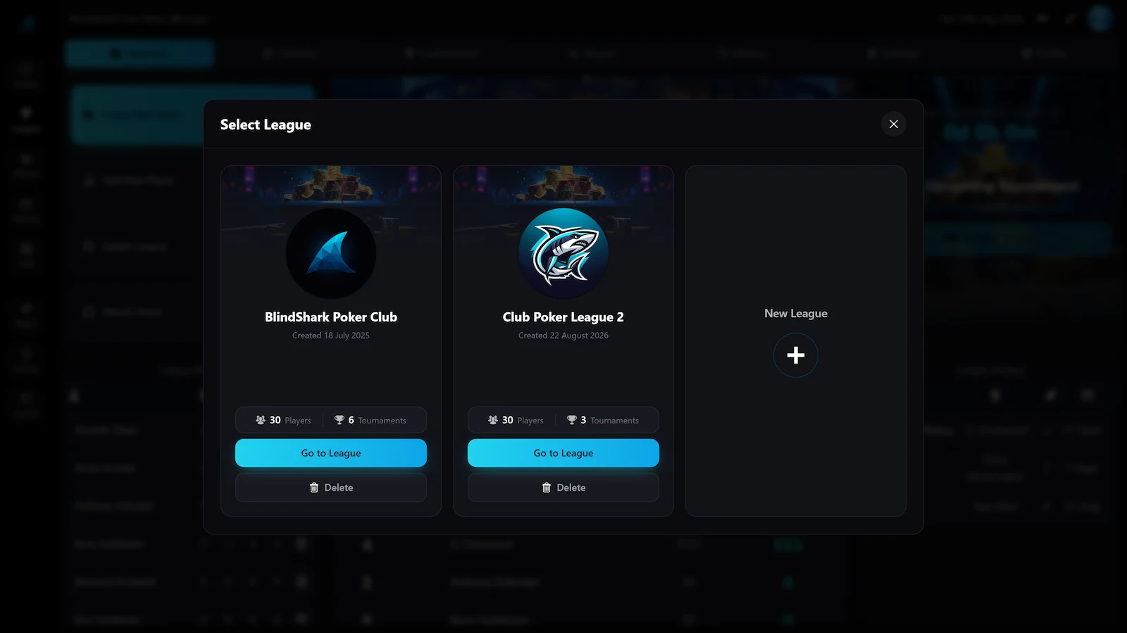 League selector showing several leagues running side by side